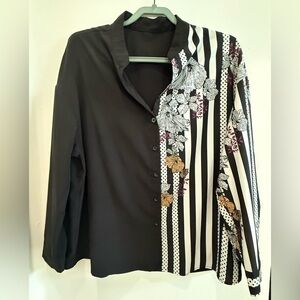 SHEIN Black and White Striped Floral Shirt